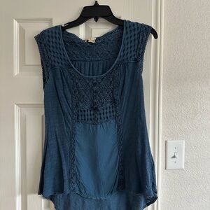 Anthropologie Meadow Rue Teal Lace Accent Blouse
